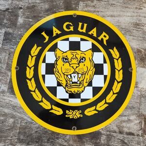 Vintage Jaguar Porcelain Enamel Sign Auto Logo Gas Oil Garage Man Cave Decor